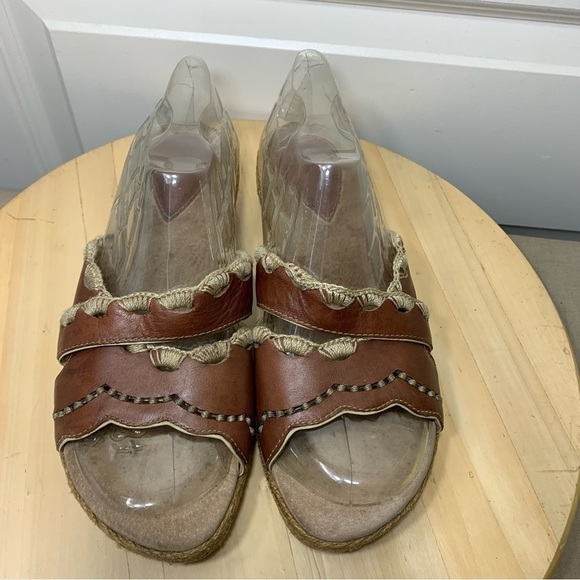 Clarks L'Artisan Brown Leather Espadrille Sandals <comfort Slip On Shoes Sz 8 - Picture 4 of 16
